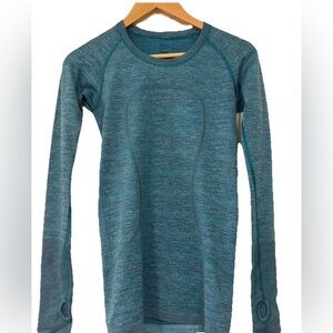 Lululemon Indian Ocean Aqua Blue Black Seamless Swiftly Long Sleeve Crew Shirt 4